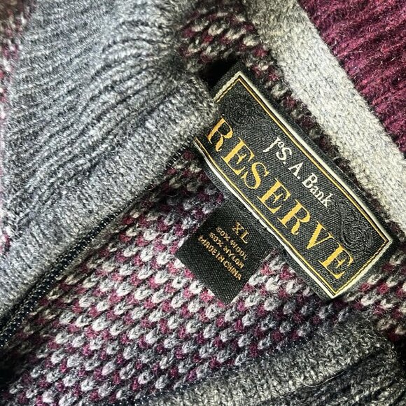 Jos A Bank Reserve Cardigan Mens XL Purple-Gray Full Zip Elbow Patch Hipster Dad - Picture 3 of 8